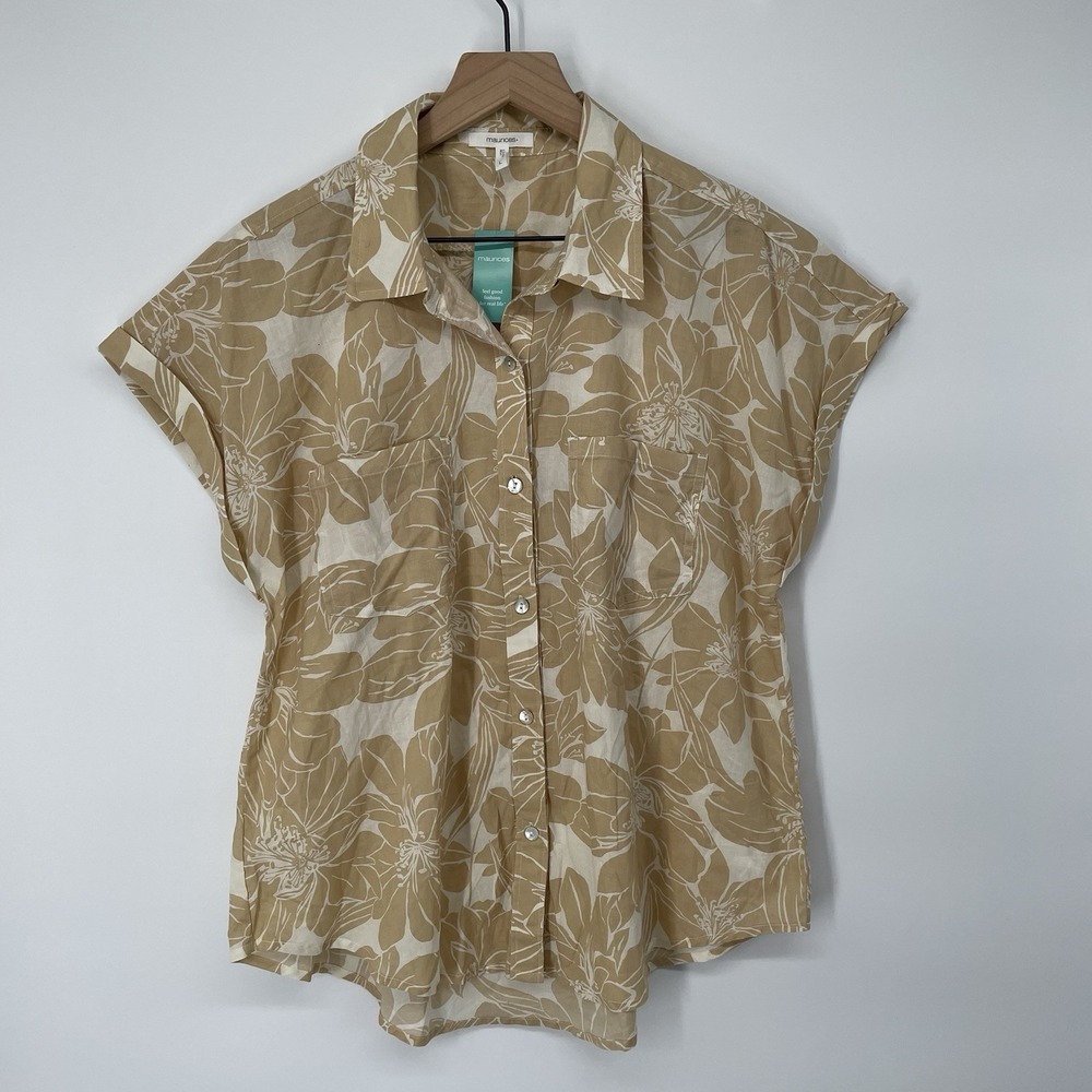 Beachy Oversized Floral Boho Blouse Resort Coastal Vacation Top L NWT